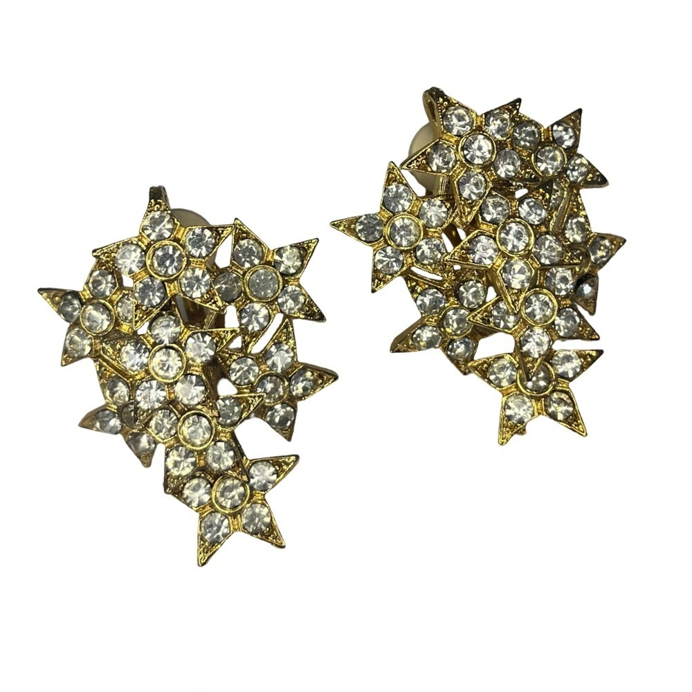 Gold Star Cluster Clip On Earrings